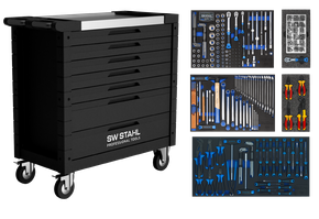 Werkstattwagen TT402, schwarz, bestückt, 345-teilig, 5 Einlagen